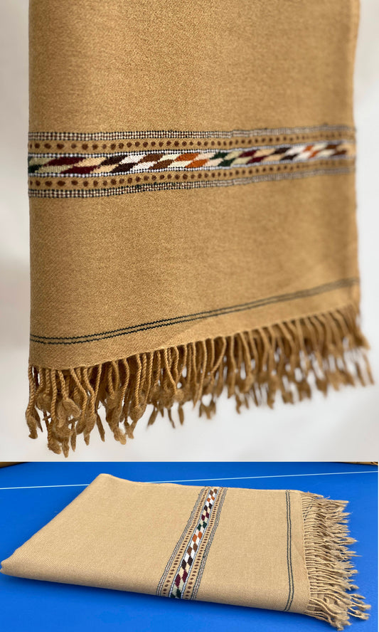 Camel Brown| Saidaar Handmade Swati Woolen Shawl | Pure Wool | 48PW08