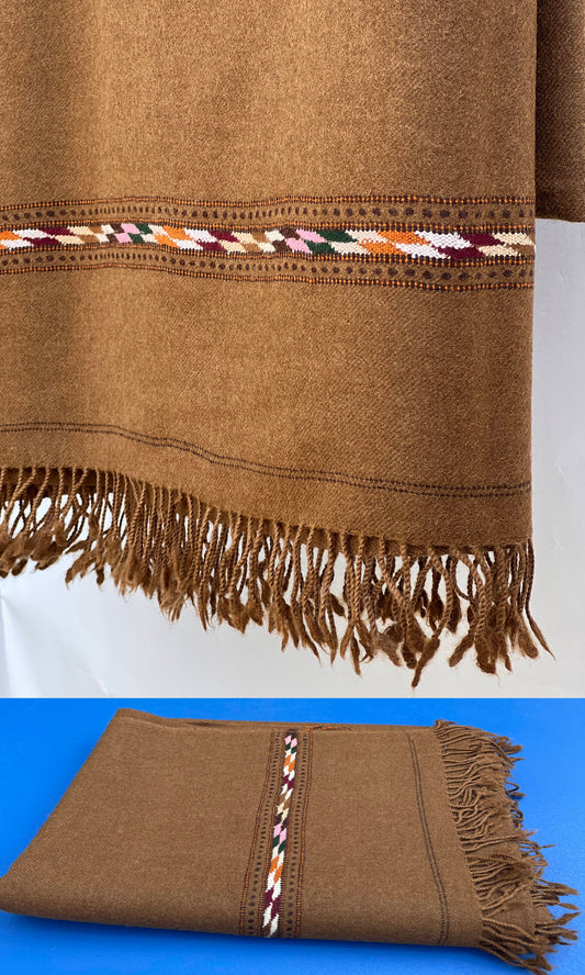 Dark Brown |  Saidaar Handmade Swati Woolen Shawl | Pure Wool | 48PW09