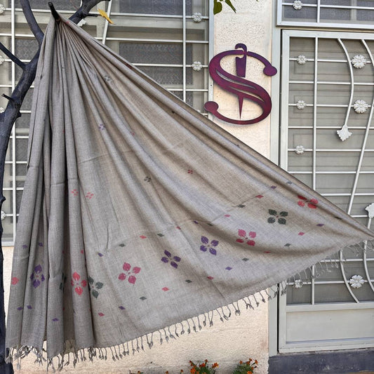Dark Pashmia | Swati Shawl | Khaddi Embroidery | KKC06