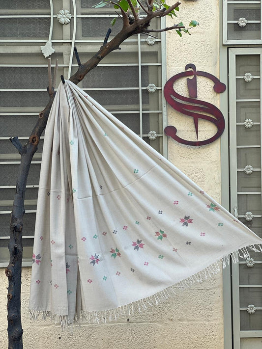 Hash White | Swati  Shawl | ladies Khaddi Embroidery | KKC08